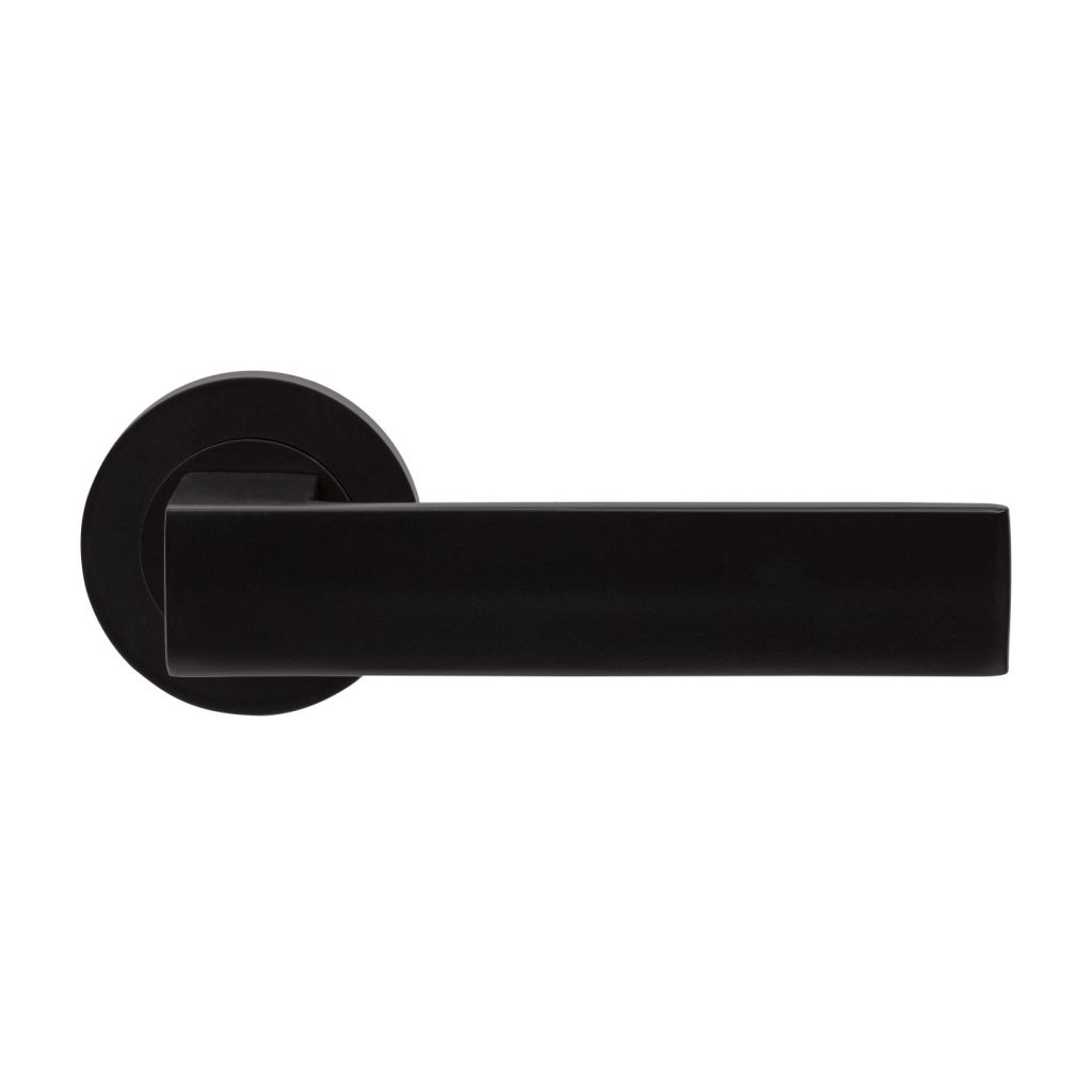 Matt Black Door Handle Square Handle on Round Rose DCH Online
